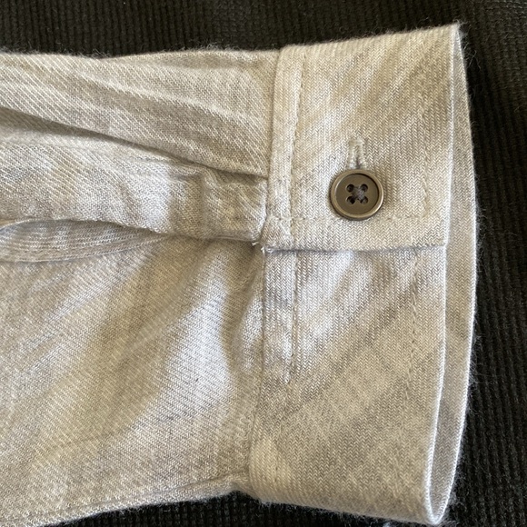 Anthropologie Cloth & Stone lace up back blouse soft grey plaid long sleeve S - Picture 9 of 14